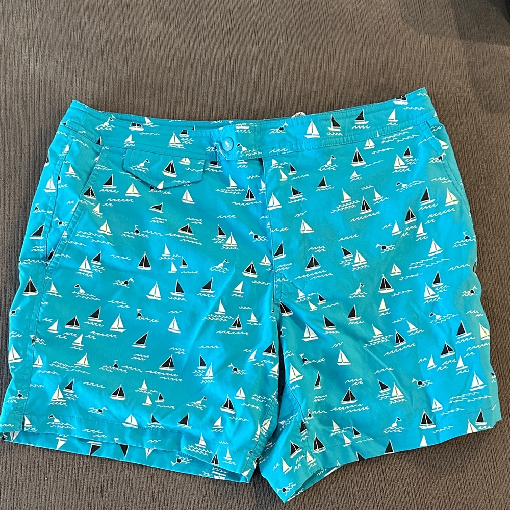 J. Crew Blue Swim Shorts with Boat Pattern